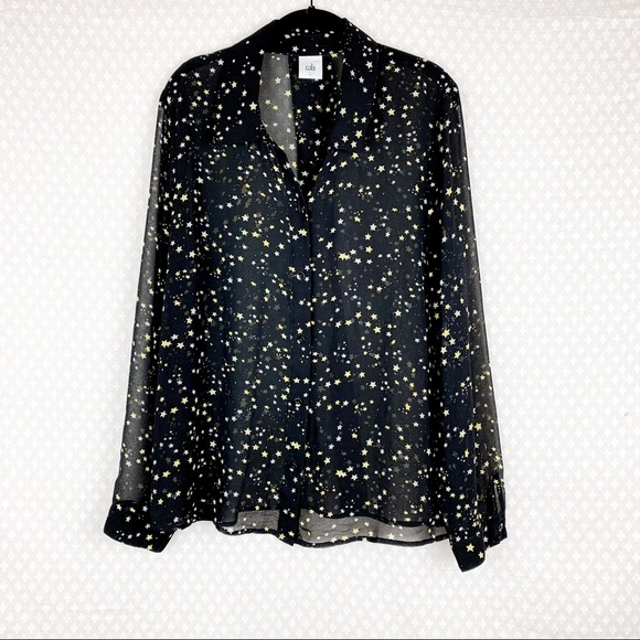 CAbi Tops - Cabi Black Star Galaxy Print Button Up Chiffon Top